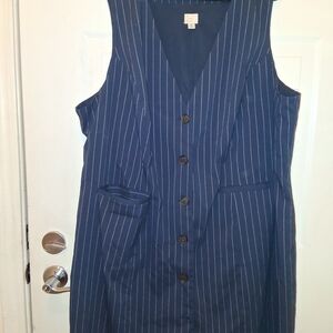 a new day Navy Pinstripe V-Neck Button Midi Dress Nwot